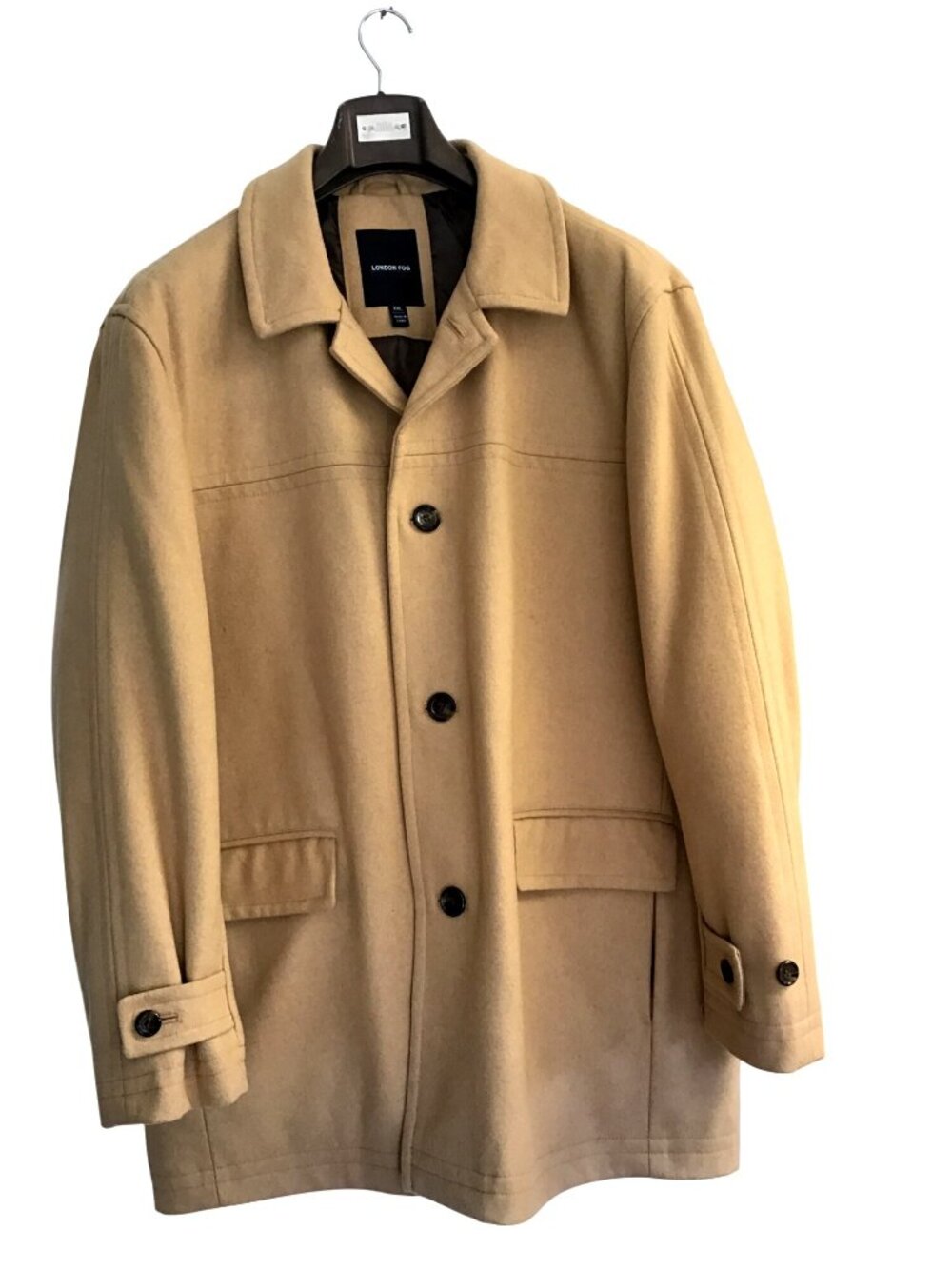 LONDON FOG MENS PENDLETON JACKET 60% WOOL COAT POCKETS BUTTON-UP BEIGE SIZE XXL